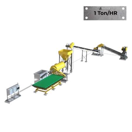Planta de procesamiento de minerales integral con capacidad de 1 tonelada por hora. Gran eficiencia en operaciones de pequeña y mediana capacidad.